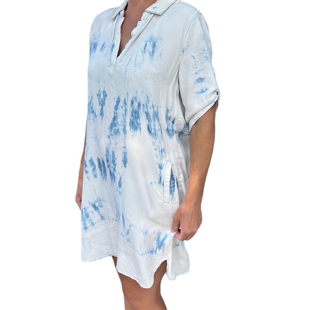 Velvet Heart Tie Dye‎ Shirtdress Tunic Hi-Low Blue/White S